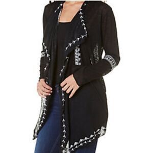 Haute Project Black Embroidered Sheer Open Cardigan Size XL